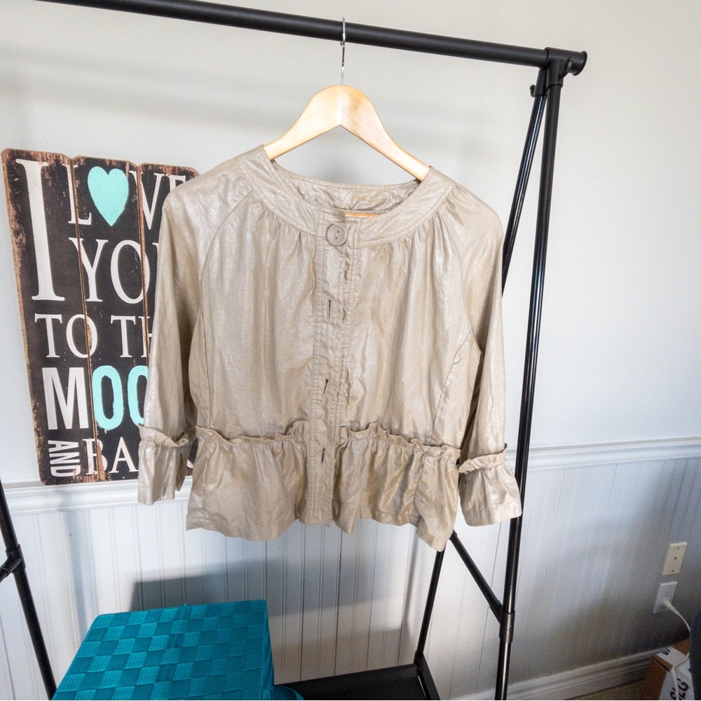 EFFETI MADA Beige/Taupe Summer Button Up Jacket 3/4 Sleeve Size L.  B002